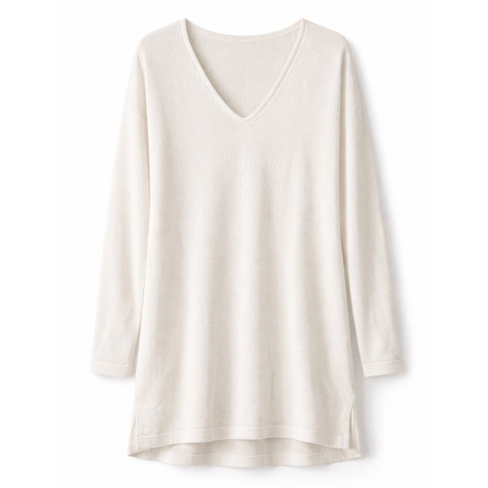 Barefoot Dreams CozyChic Ultra Lite Notch V Tunic Sea Salt White L NWT